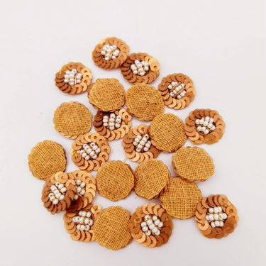 10 Bronze Sequins and Pearls Tiny Round Appliques, Beaded Applique, Headband Applique